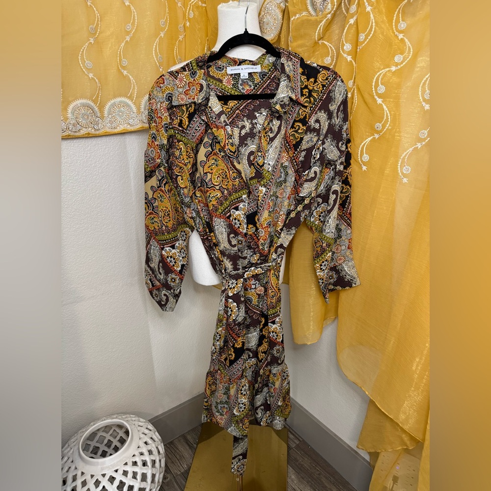 Emma & Michele Multicolor Paisley Long Sleeve Dress